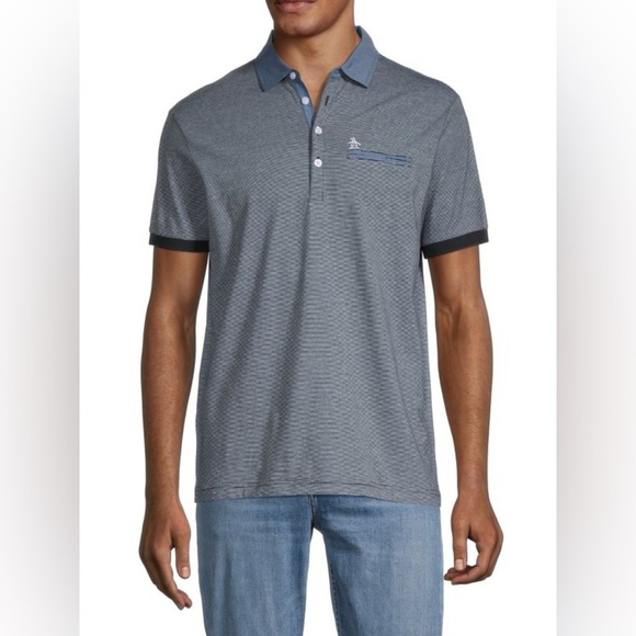 Original Penguin Gray Striped Polo Shirt size XL - Picture 1 of 10